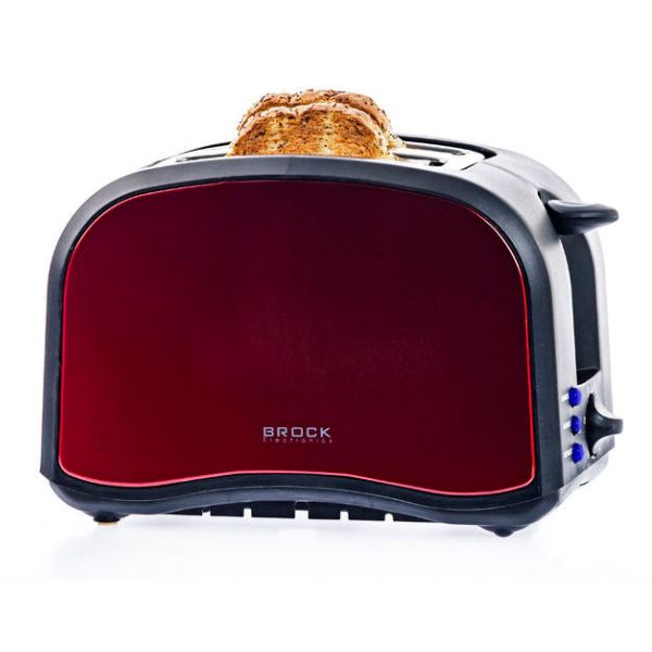 Retro topinkovač na 2 toasty Brock, 800W, funkce přihřátí a rozmrazení, barva bordó